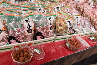 カリカリ梅の試食がいっぱい