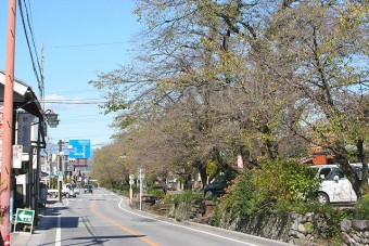 国道254号から、昔ながらの城下町風情が残る小幡の町並みを抜けて向かう
