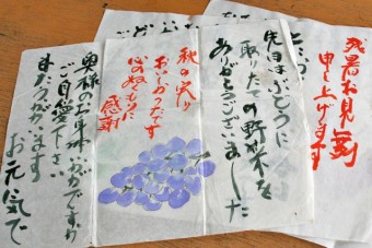 常連さんからの心のこもった絵手紙は園主の宝物