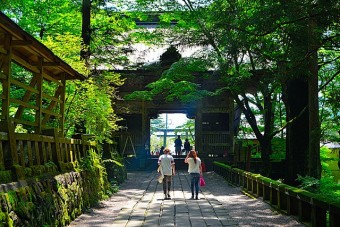 参道から眺める随神門