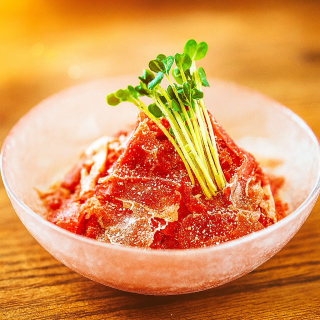 生ハムとマスカルポーネの冷製トマトスパゲティー　（トマトの氷のせ）　