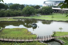 土塁頂部から見たさちの池