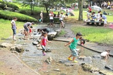 園内の小川でも水遊び