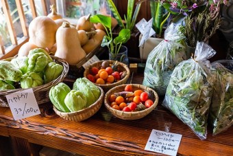 地元の新鮮野菜は天ぷらやお惣菜以外に販売もしている